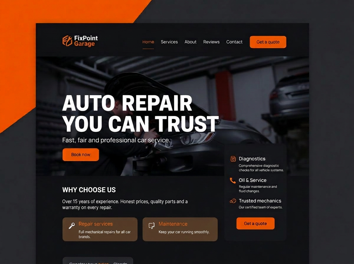 FixPoint autószerviz weboldal előnézete